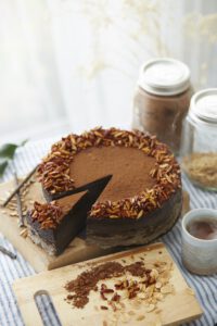 Chocolate cake with almond nuts